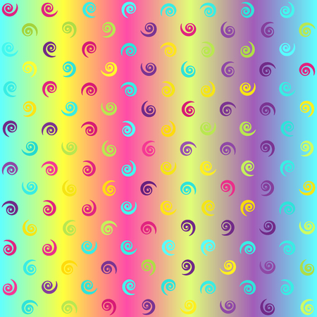 Glowing spiral pattern. Seamless vector gradient background - cyan, yellow, rose, green, violet spirals on gradient backdropのイラスト素材