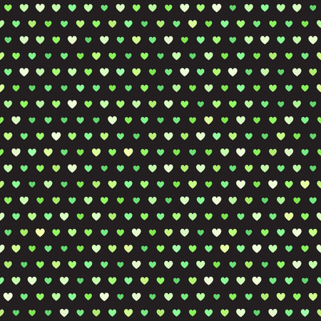 Heart pattern. Seamless vector background - green hearts of different size on black backdropのイラスト素材