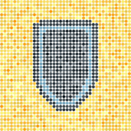 Pixelated dot vector illustration: gray and blue shield on yellow backgroundのイラスト素材