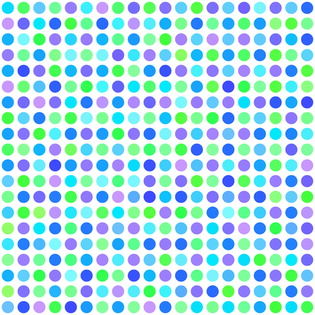 Polka dot pattern. Seamless vector dot background - green, cyan, blue, violet circles on white backdropのイラスト素材