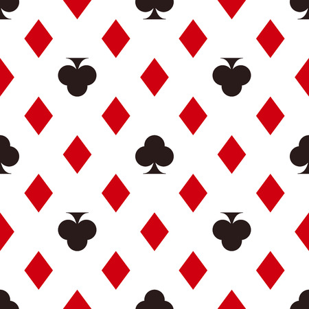 Card suit pattern. Diamonds and clubs. Seamless vector game background - red diamonds and black clubs on white backdropのイラスト素材