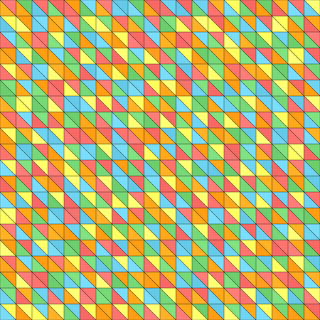 Right triangle pattern. Seamless vector multicolor background - red, orange, yellow, green, blue right triangles on black backdropのイラスト素材