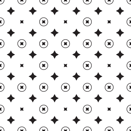 Black and white geometric seamless vector pattern with stars and circlesのイラスト素材