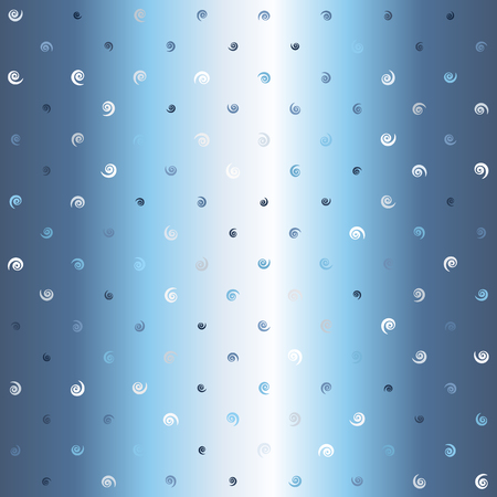 Glowing spiral pattern. Vector seamless vortex background - blue, gray and white spirals of different size on gradient backdropのイラスト素材