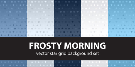 Star pattern set with space for a text, Frosty Morning. Vector seamless backgrounds - blue, gray and white stars on gradient backdropsのイラスト素材