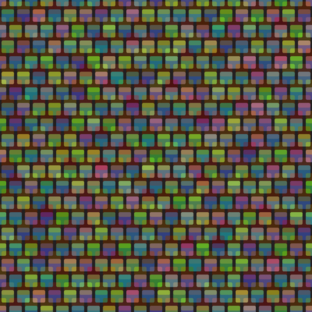 Holographic pattern. Seamless vector background with multicolor overlapped rounded squares on black backdrop.のイラスト素材