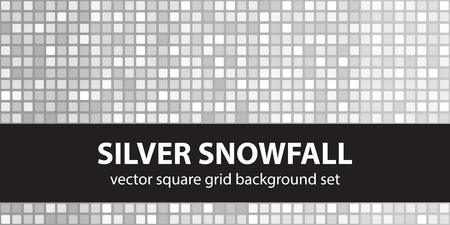 Square pattern set Silver Snowfall. Vector seamless tile backgrounds - gray, silver and white rounded squares on gray backdropsのイラスト素材