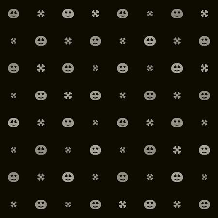 Gray halloween pattern with pumpkins and bones. Seamless vector spooky background - gray pumpkin lanterns and crossed bones on black backdropのイラスト素材