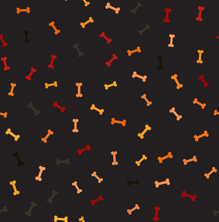 Bone spooky pattern. Seamless vector horror background - red, peach, black, orange, pumpkin bones on black backdropのイラスト素材