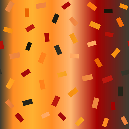 Glowing rectangle pattern. Seamless vector chaotic background - red, peach, black, orange, pumpkin rectangles on gradient backdropのイラスト素材
