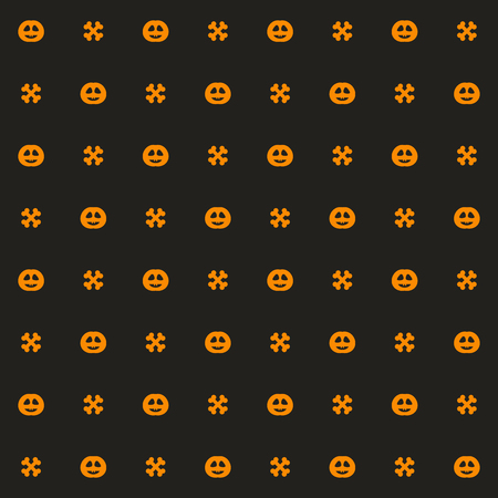 Halloween pattern; Seamless vector background with orange crossed bones and grinning pumpkins on black backdropのイラスト素材