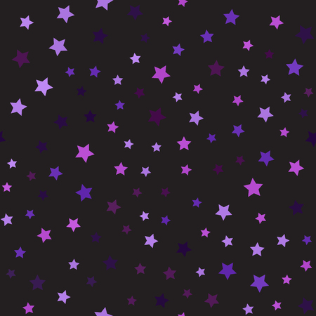 Star pattern. Seamless vector background - amethyst, lavender, plum, purple, violet stars on black backdropのイラスト素材