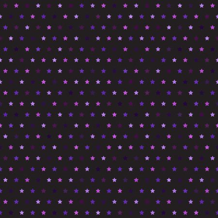 Star pattern. Seamless vector background - amethyst, lavender, plum, purple, violet stars of different size on black backdropのイラスト素材