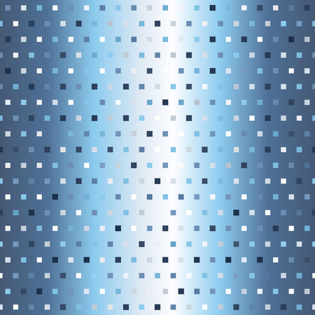 Glowing square pattern. Seamless vector background - blue, gray and white squares of different size on gradient backdrop.のイラスト素材