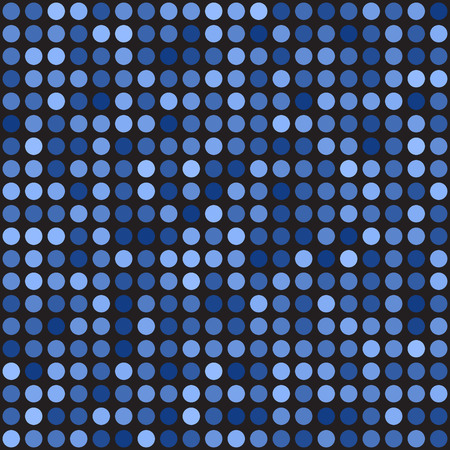 Polka dot pattern. Seamless vector background - blue circles on black backdropのイラスト素材