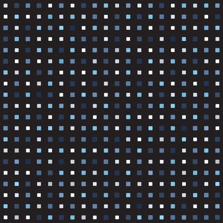 Square pattern. Seamless vector background - blue, gray and white rounded squares of different size on black backdrop.のイラスト素材