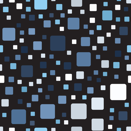 Square pattern. Seamless vector background - blue, gray and white rounded squares on black backdrop.のイラスト素材