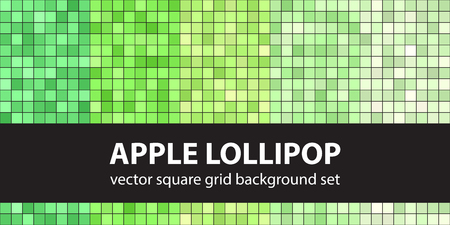 Square pattern set Apple Lollipop. Vector seamless geometric backgrounds - green squares on black backdropsのイラスト素材