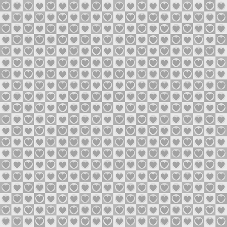 Gray checkered heart pattern with dots. Seamless vector background - gray hearts on dark and light squares and dotsのイラスト素材