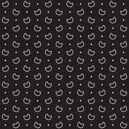 Seamless white dots and kittens on black backdropのイラスト素材