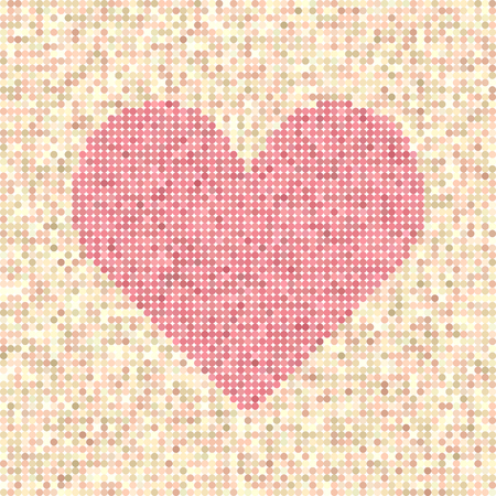 Pixel art dot heart - rose heart made of dots on beige and peach backgroundのイラスト素材