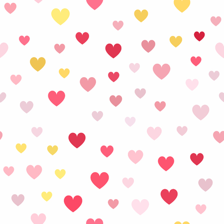 Heart pattern. Seamless vector background - yellow, rose, peach, orange hearts on white backdropのイラスト素材