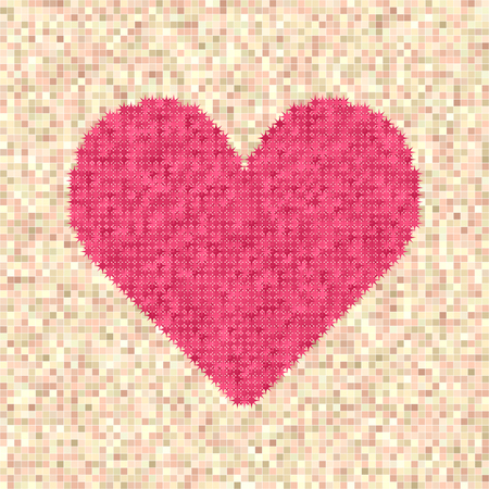 Pixelated heart - rose heart made of stars on beige and peach pixel backgroundのイラスト素材