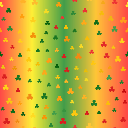 Shamrock pattern. Seamless vector background - red, light green, yellow, green, orange shamrocks on gradient backdropのイラスト素材