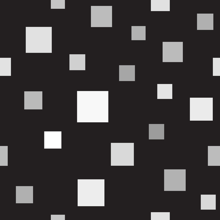 Square pattern. Seamless vector background - gray, silver and white squares on black backdrop