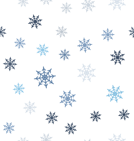 Snowflake pattern. Seamless vector background - blue, gray and white snowflakes on white backdropのイラスト素材