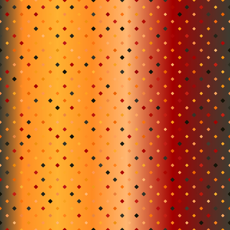 Glowing diamond pattern. Seamless vector background - red, peach, black, orange, pumpkin rounded diamponds of different size on gradient backdropのイラスト素材