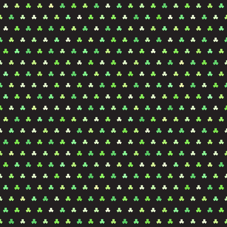 Shamrock pattern. Seamless vector background - green trefoils on black backdropのイラスト素材