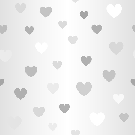 Glowing heart pattern. Seamless vector background - gray, silver and white hearts on gradient backdropのイラスト素材