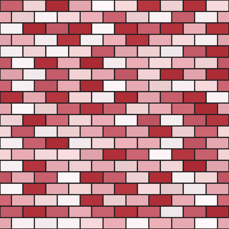 Brick wall pattern. Seamless vector background - red, rose and pink rectangular bricks on black backdropのイラスト素材