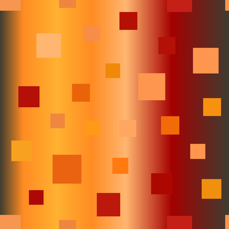 Glossy square pattern. Seamless vector background - red, peach, black, orange, pumpkin squares on gradient backdropのイラスト素材