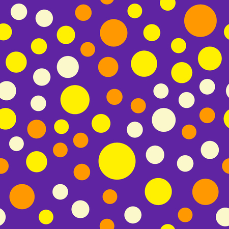 Bright circle pattern. Seamless vector background - yellow, orange, beige circles on violet backdropのイラスト素材