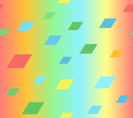 Glowing parallelogram pattern. Seamless vector background - red, orange, yellow, green, blue quadrangles on gradient backdropのイラスト素材