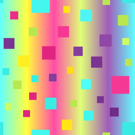 Glossy square pattern. Seamless vector background - cyan, yellow, rose, green, violet squares on glowing backdropのイラスト素材