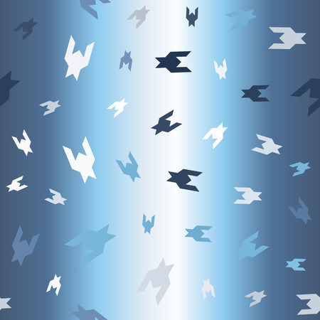 Houndstooth glossy chaotic pattern. Seamless vector background - blue, gray and white shapes on gradient backdropのイラスト素材