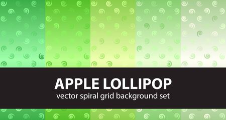 Spiral pattern set Apple Lollipop. Vector seamless backgrounds - green vortexes on gradient backdropsのイラスト素材