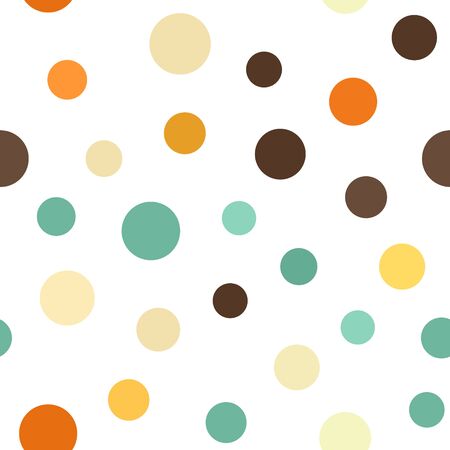 Circle pattern. Seamless vector background - beige, brown, orange, yellow, green circles on white backdropのイラスト素材