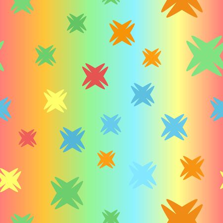 Glossy abstract pattern. Seamless vector background - red, orange, yellow, green, blue shapes on glowing backdropのイラスト素材
