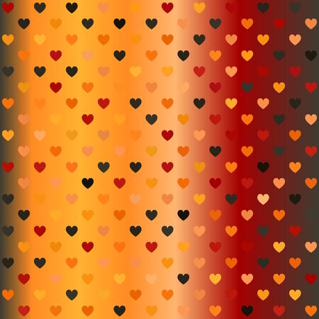 Glowing heart pattern. Seamless vector background - red, peach, black, orange, pumpkin hearts on gradient backdropのイラスト素材