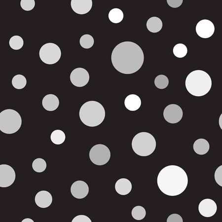 Grey polka dot pattern. Seamless vector background - gray, silver and white circles on black backdropのイラスト素材