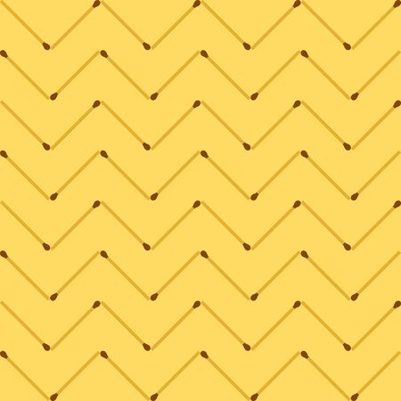Fire match zigzag pattern. Seamless vector background - brown matches on yellow backdropのイラスト素材