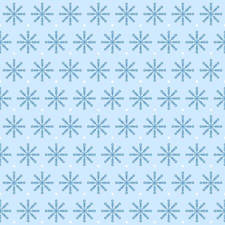 Dotted snowflake pattern. Seamless vector winter background with blue snowflakes and white spots on light blue backdropのイラスト素材
