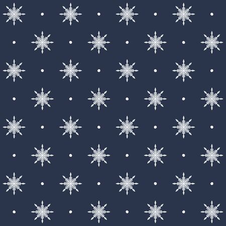 Dotted snowflake pattern. Seamless vector winter background: white snowflakes and spots on gray-blue backdropのイラスト素材