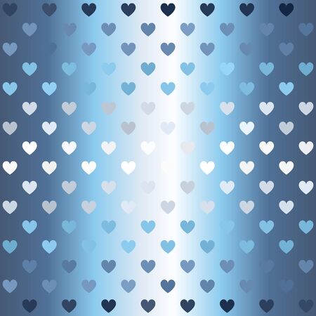 Glowing heart pattern. Seamless vector background - blue, gray and white hearts on gradient backdropのイラスト素材