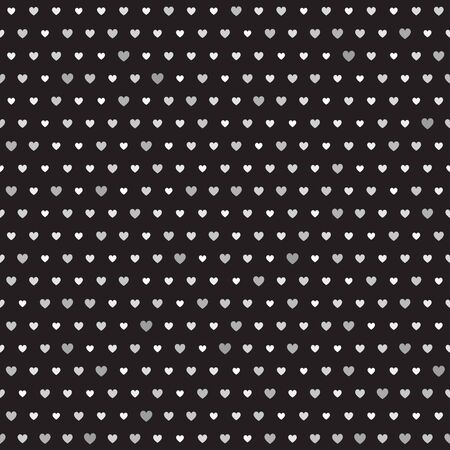 Heart pattern. Seamless vector background - gray, silver and white hearts of different size on black backdropのイラスト素材