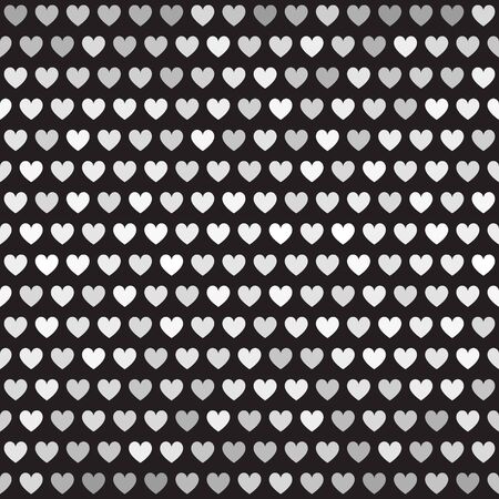 Striped heart pattern. Seamless vector background - gray, silver and white hearts on black backdropのイラスト素材